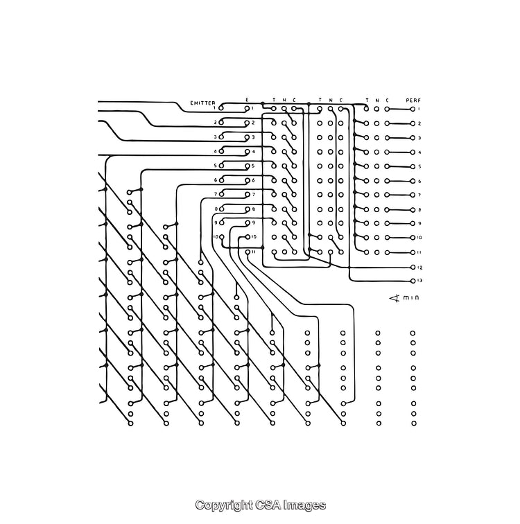 Detailed Black and White Diagram of a Circuit Connection Layout