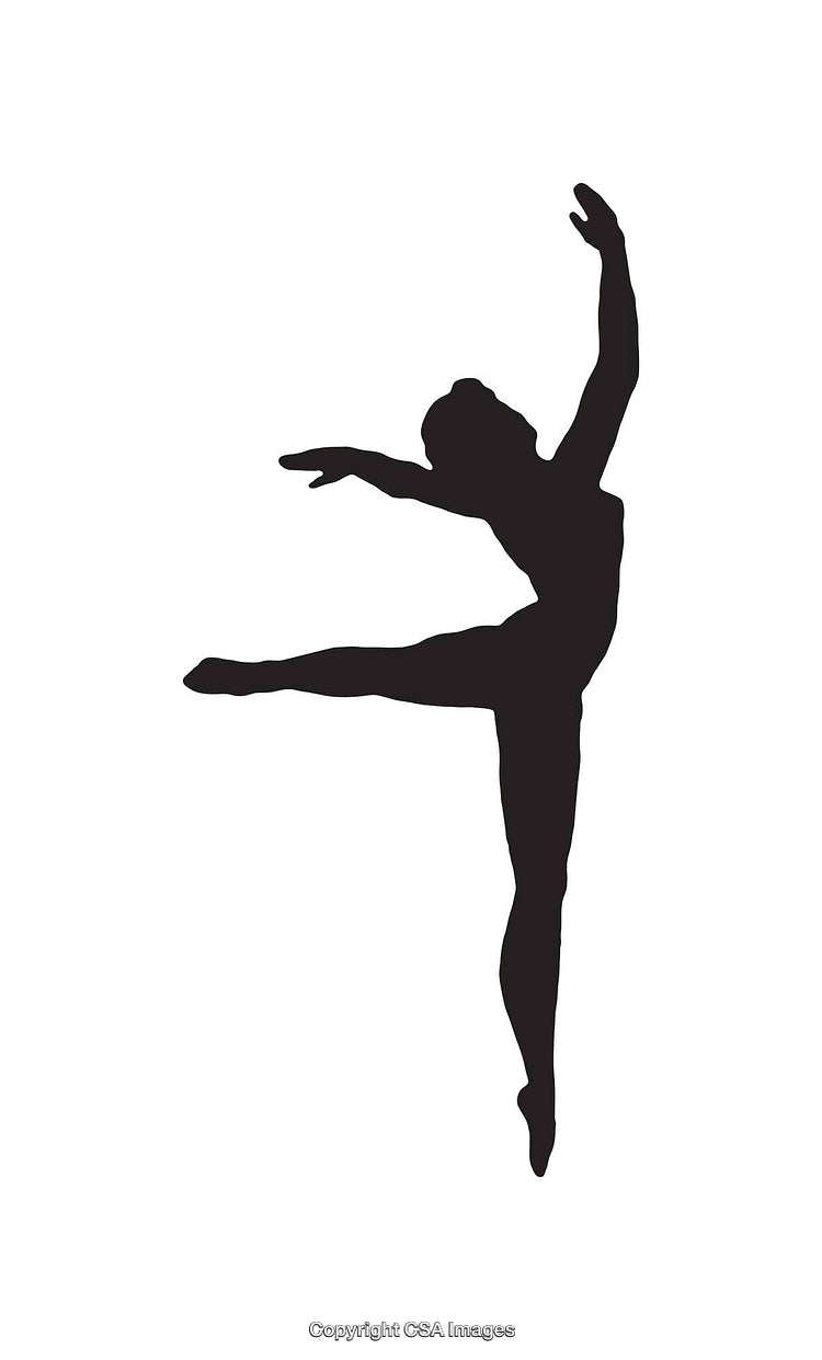 Silhouette of a Graceful Dancer in Ballet Pose on White Background