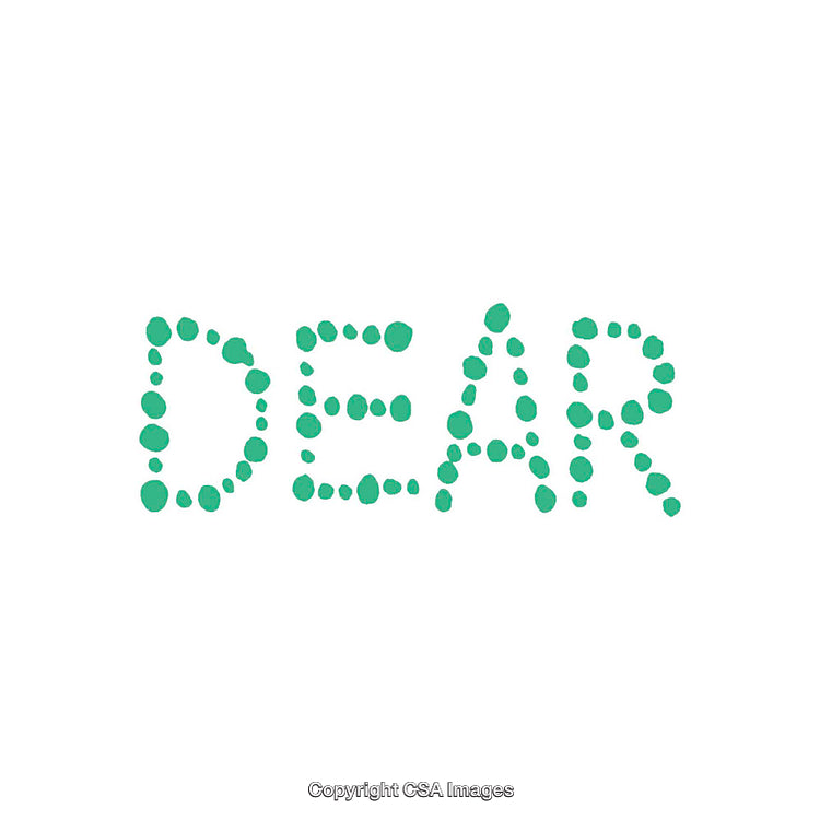 Green Dotted Lettering Displaying the Word Dear on a White Background
