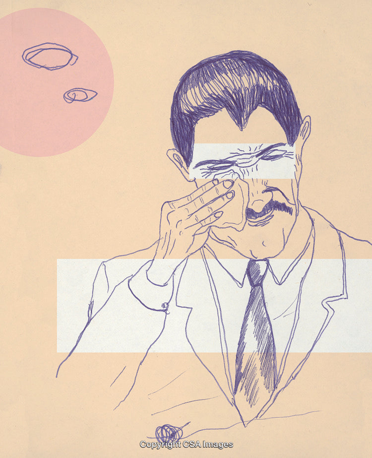 Illustration of a Man Experiencing Fatigue with Minimalist Artistic Touches