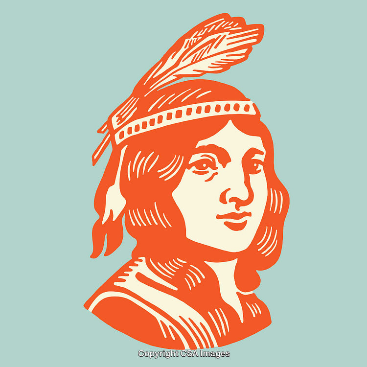 Vintage Style Illustration of a Tribal Woman with Feathered Headdress