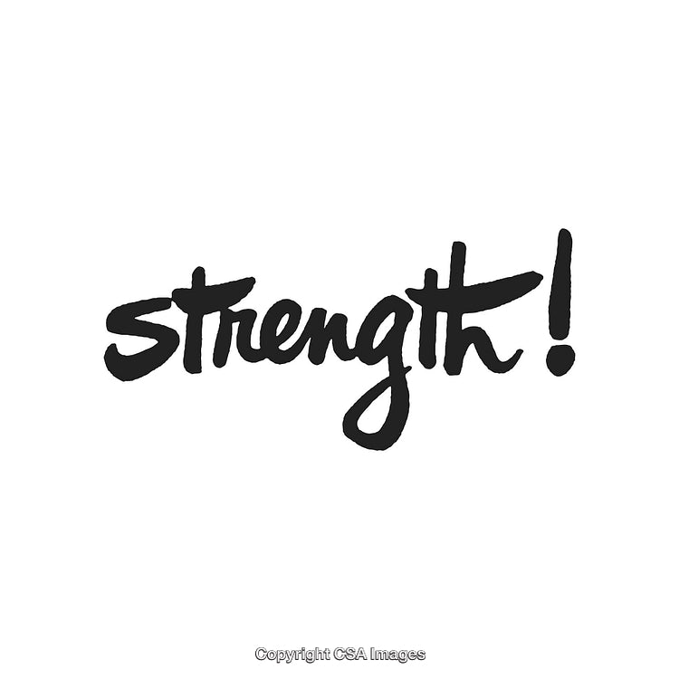 Handwritten Strength Text with Exclamation on White Background