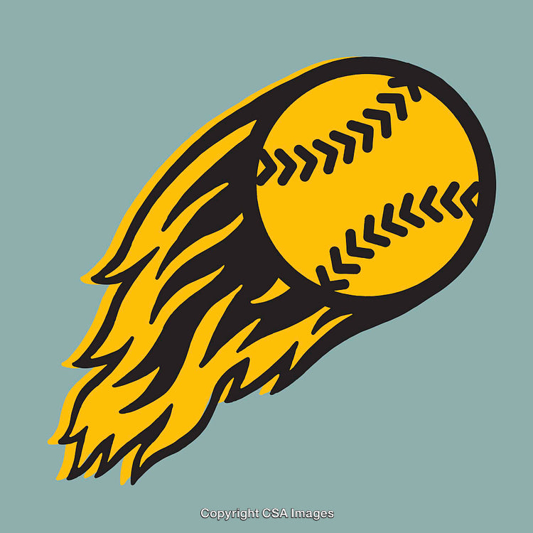 Dynamic Flaming Softball Illustration in Vibrant Yellow and Black