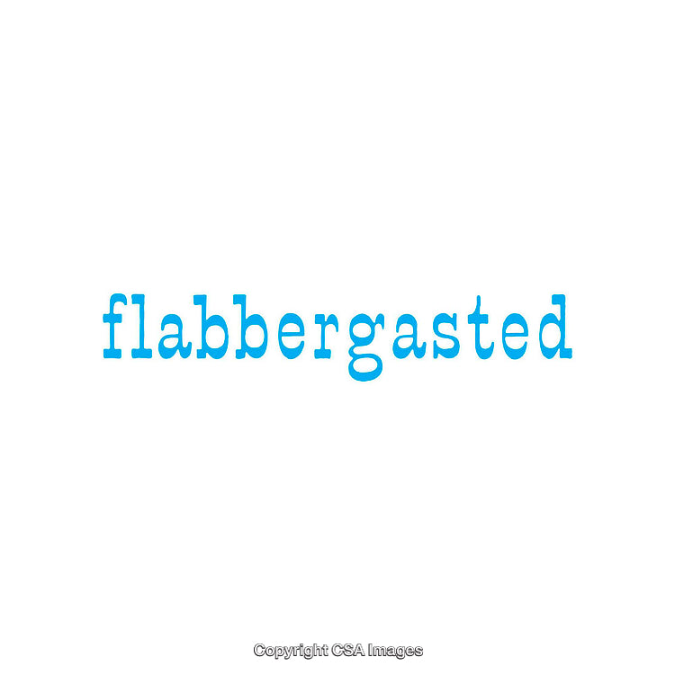 Blue Text Word 'Flabbergasted' Centered on a White Background