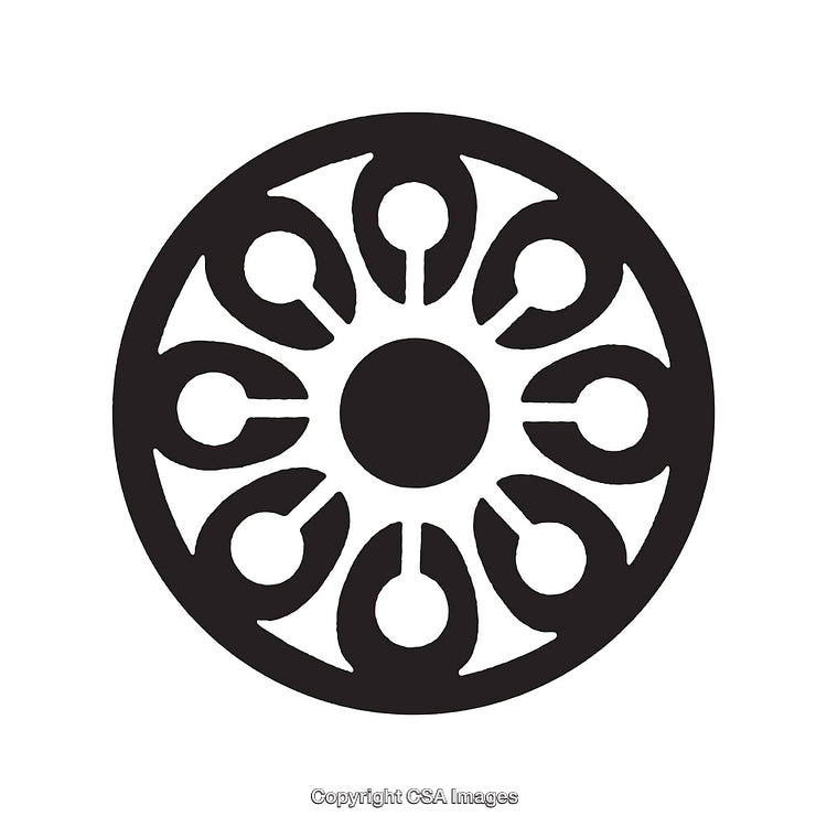 Circular Black Decorative Design with Symmetrical Patterns and a Central Circle