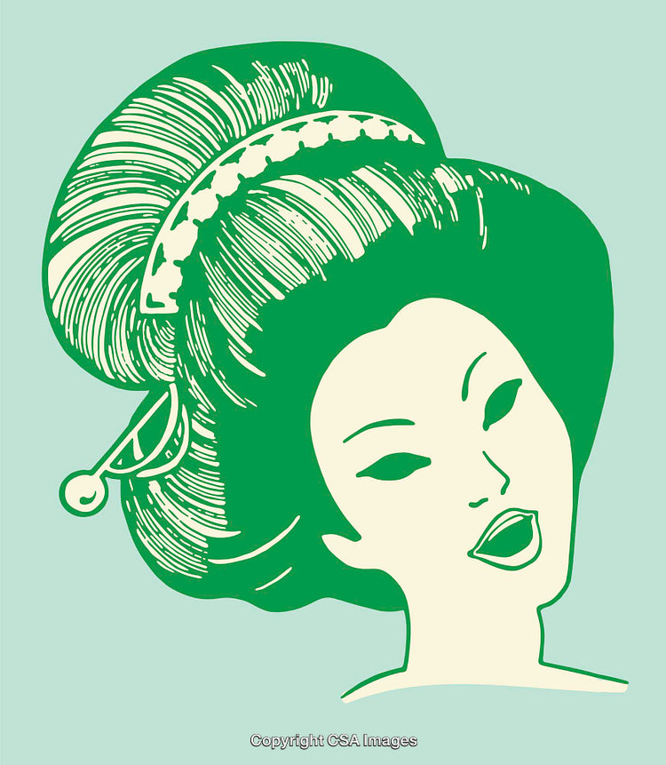 Green Artistic Line Art Illustration of an Elegant Woman's Portrait
