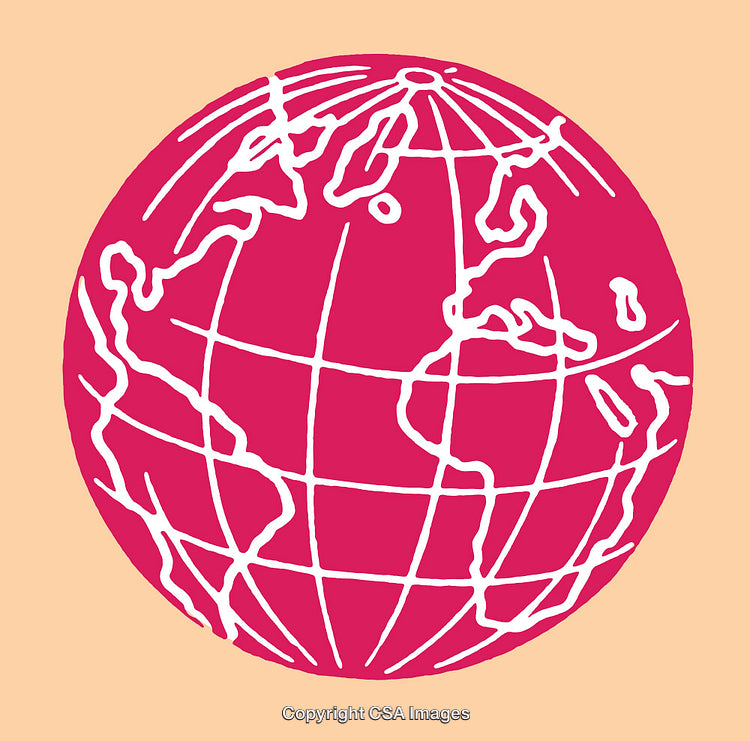 Pink Contour Globe Illustration on a Light Beige Background