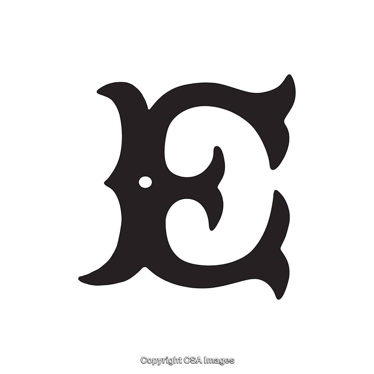 Ornate Black Letter 'E' Design with Decorative Elements