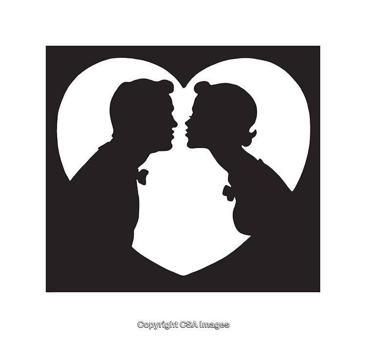 Silhouetted Couple in Heart Illustration Depicting Love and Romance