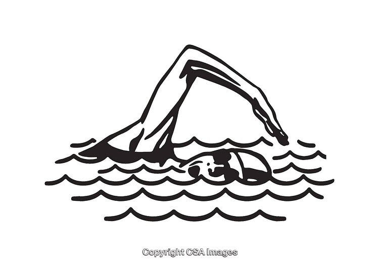 Black and White Line Art of a Swimmer in Motion in the Water