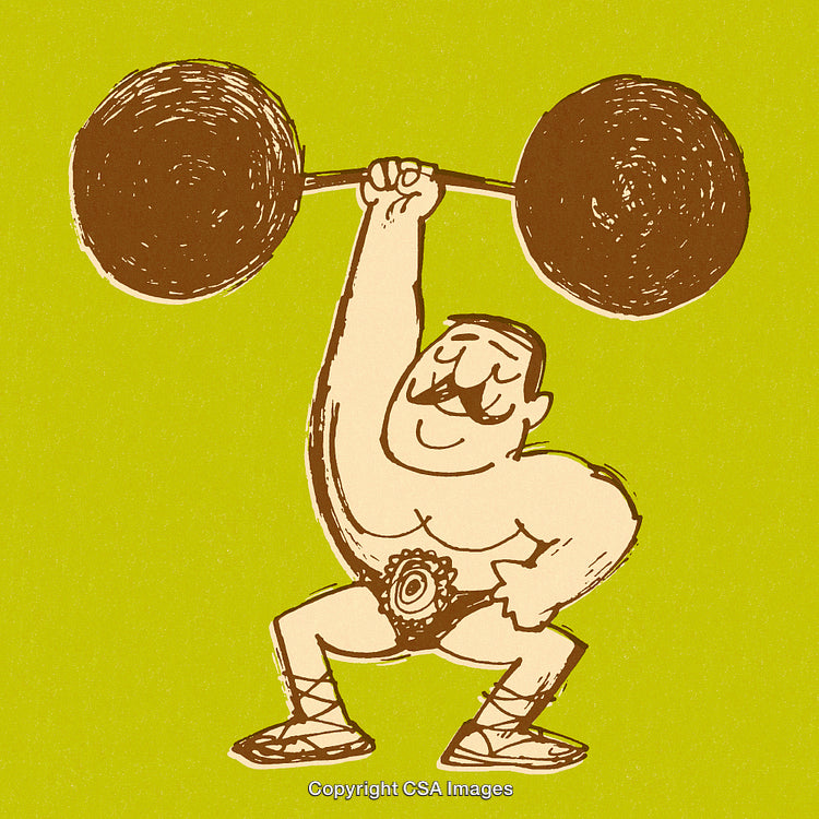Vintage Cartoon Illustration of a Weightlifting Circus Strongman