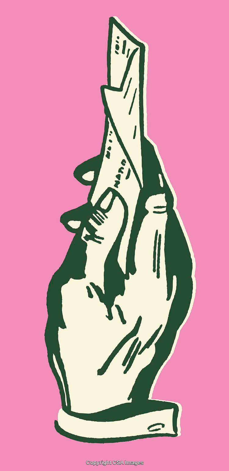 Illustrated Hand Holding Folded Paper in Vintage Colorful Style