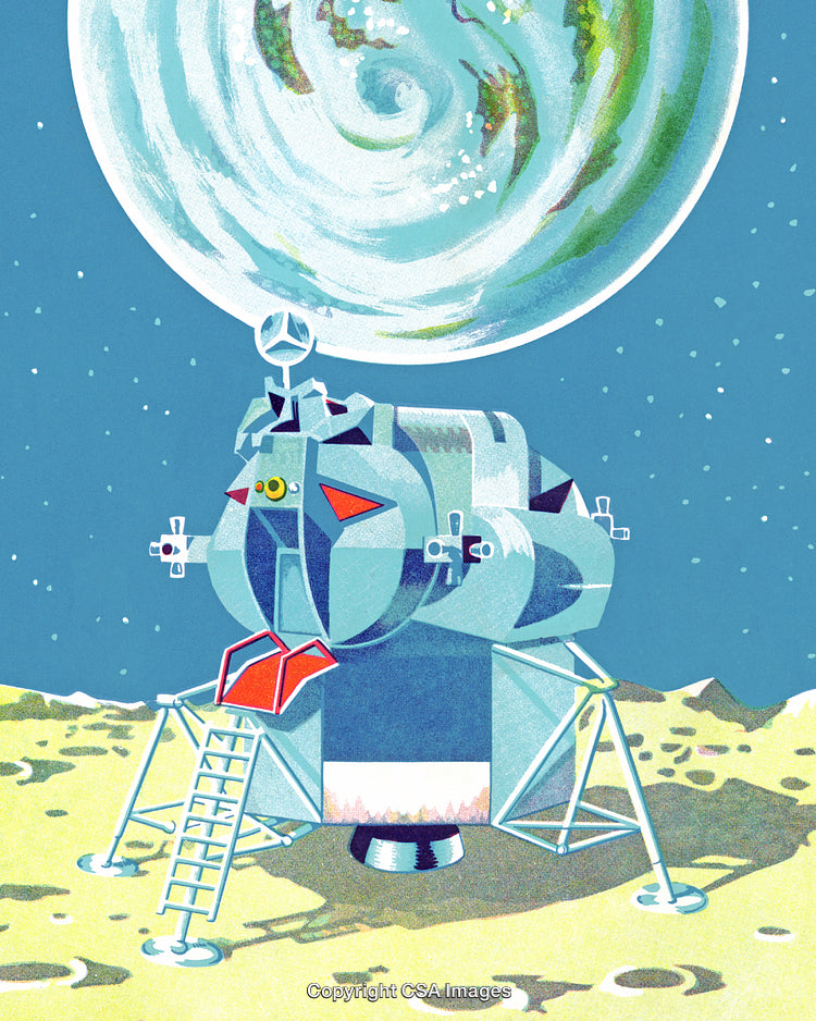 Futuristic Lunar Lander on the Moon With Vibrant Earth Above
