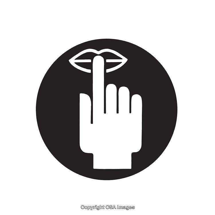 Finger on Lips Quiet Symbol in Black and White Circular Design