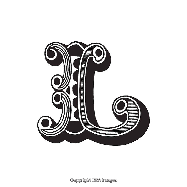Intricately Designed Vintage Letter L in Monochrome Illustration Style