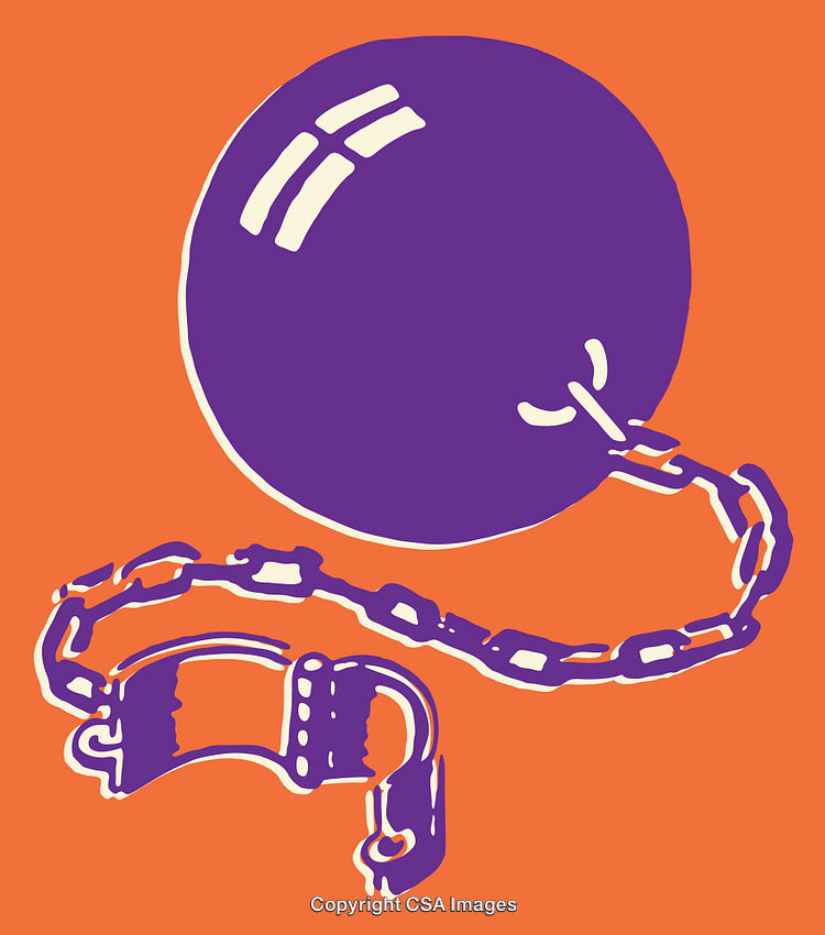 Purple Ball and Chain Artwork on Bright Orange Background