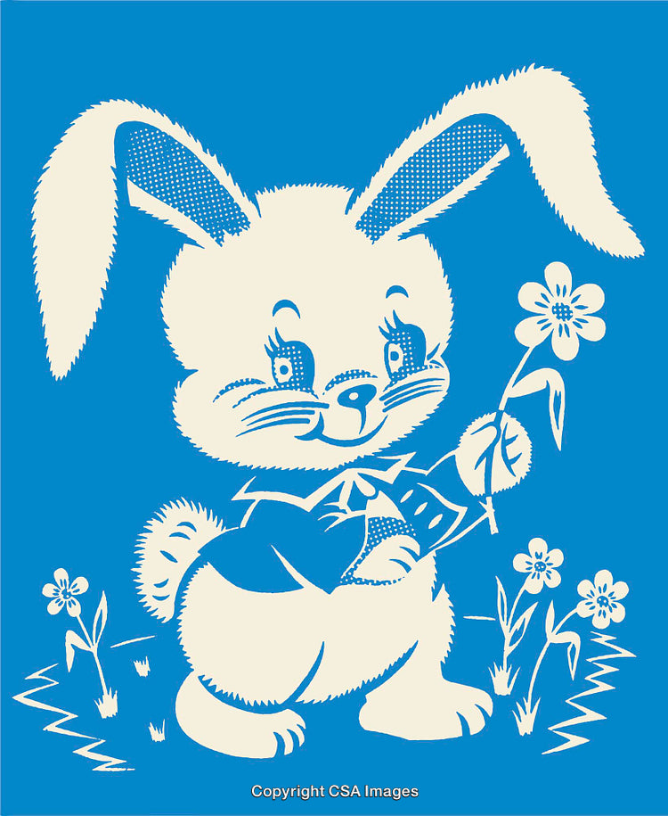 Cute Bunny Holding a Flower in Charming Line Art Illustration