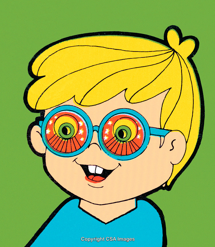 Vibrant Cartoon Illustration of a Child Wearing Colorful Funky Glasses