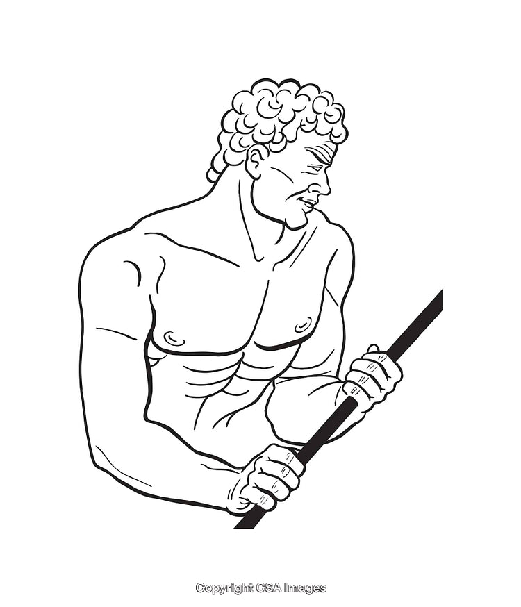 Black and White Line Art Illustration of a Muscular Male Figure in Action