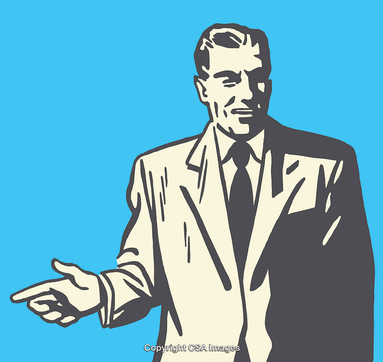 Retro Style Illustration of a Businessman in a Suit on Blue Background