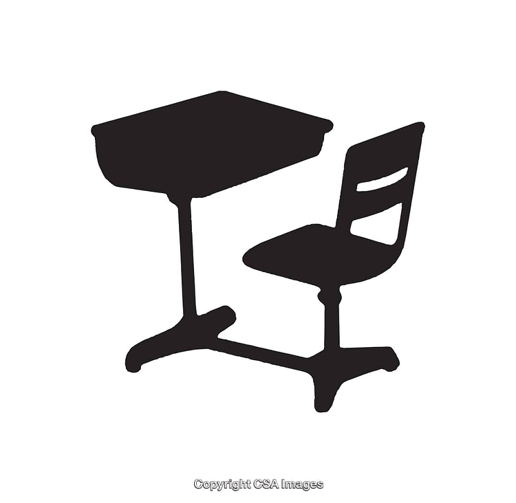 Black And White Illustration of a Classroom Desk and Chair Silhouette