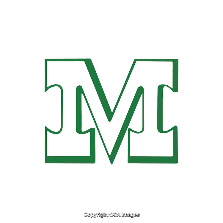 Green Letter M Icon in a Bold Typeface on White Background