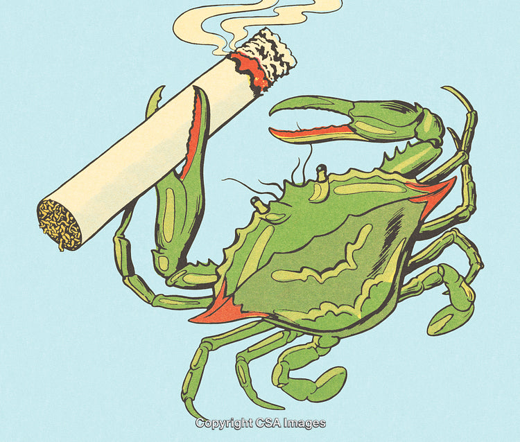 Creative Illustration of a Colorful Crab Holding a Cigarette
