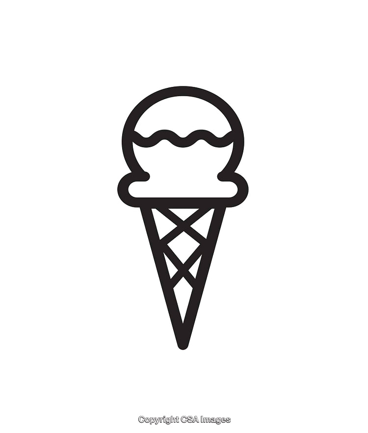Simple Black and White Ice Cream Cone Icon with Scoop Detailing