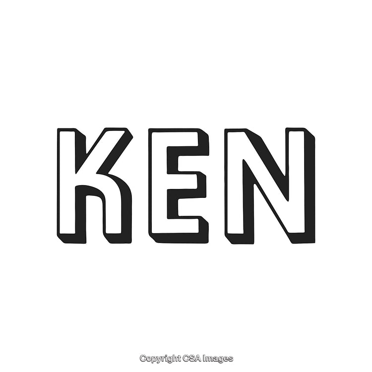 Bold Black and White Typography of the Word Ken on a White Background