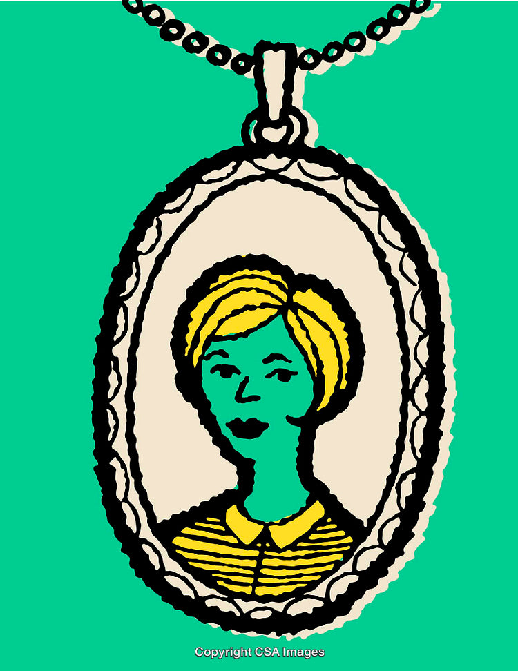 Vintage Locket Illustration Featuring a Portrait in Colorful Line Art Style