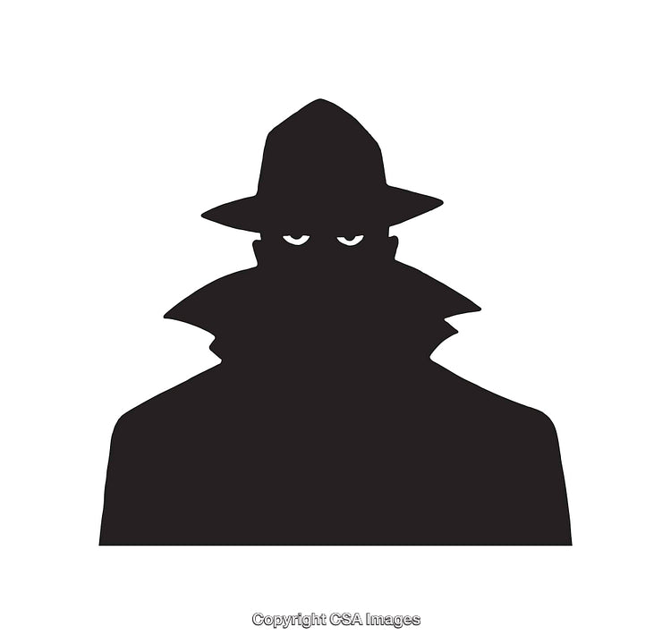Mysterious Spy Silhouette in Black and White Vector Illustration