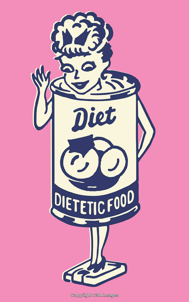 Retro Illustration of Dietetic Food Can with Humanized Character Design