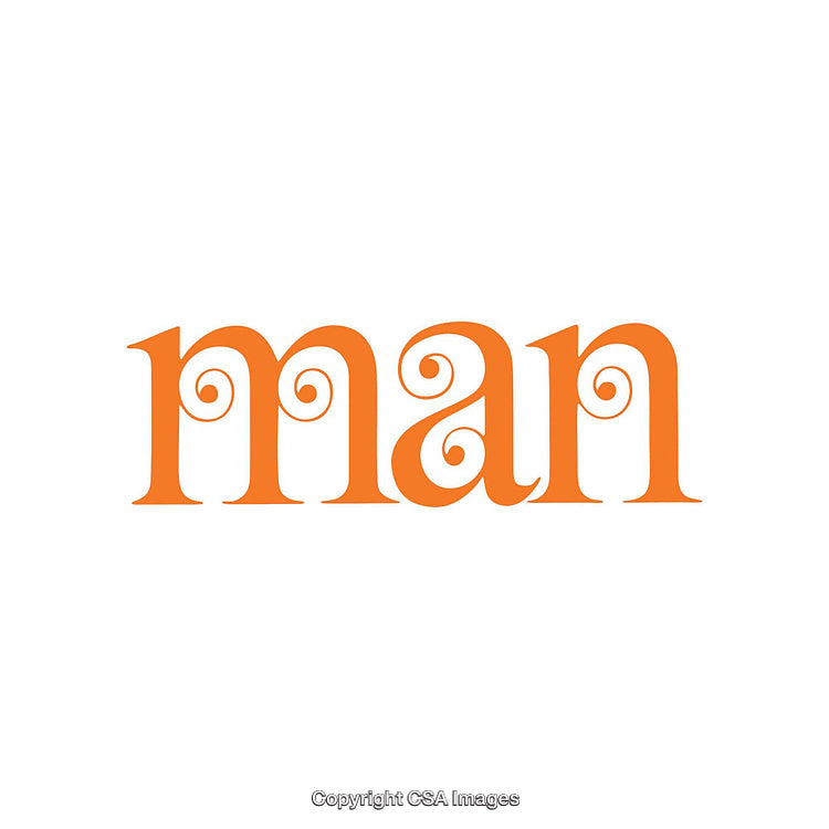 Orange Decorative Typography Design of The Word 'Man' on White Background