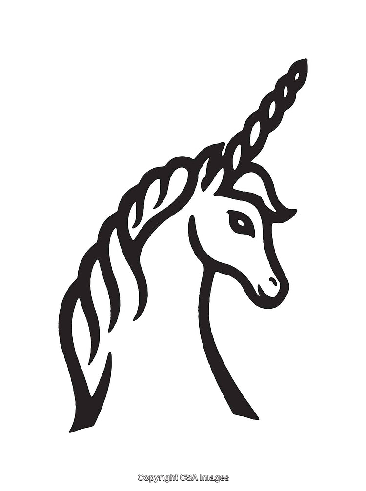 Elegant Black and White Line Art Illustration of a Unicorn Head
