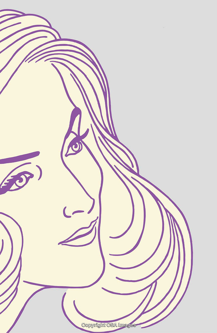 Elegant Color Line Art Illustration of a Woman's Graceful Facial Features