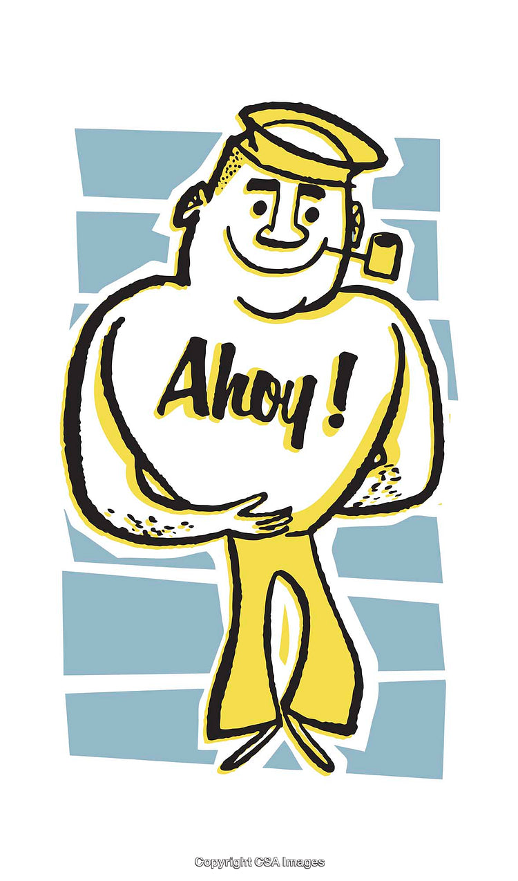 Cheerful Cartoon Sailor with Ahoy Text Illustrated in Bright Colors