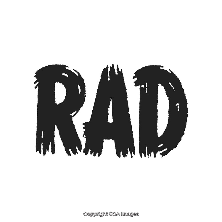 Bold Textured Display of the Word 'Rad' on a White Background