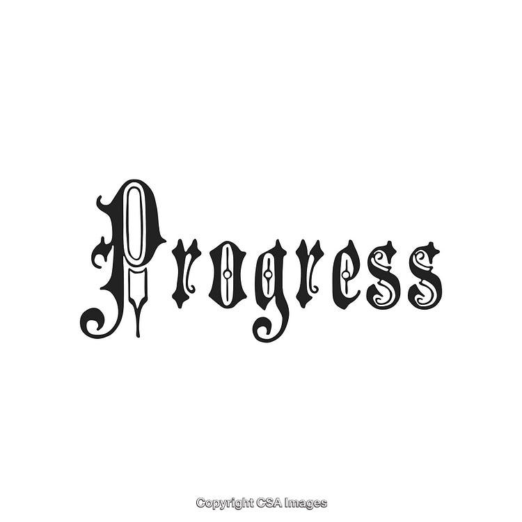 Intricate Decorative Typography Design Featuring the Word Progress in Black Lettering