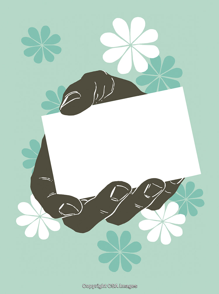Illustration of a Hand Holding a Blank Card with Floral Patterns