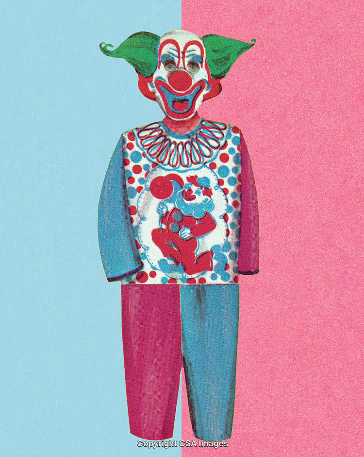 Vintage Clown Costume Illustration with Retro Color Palette and Cheerful Design