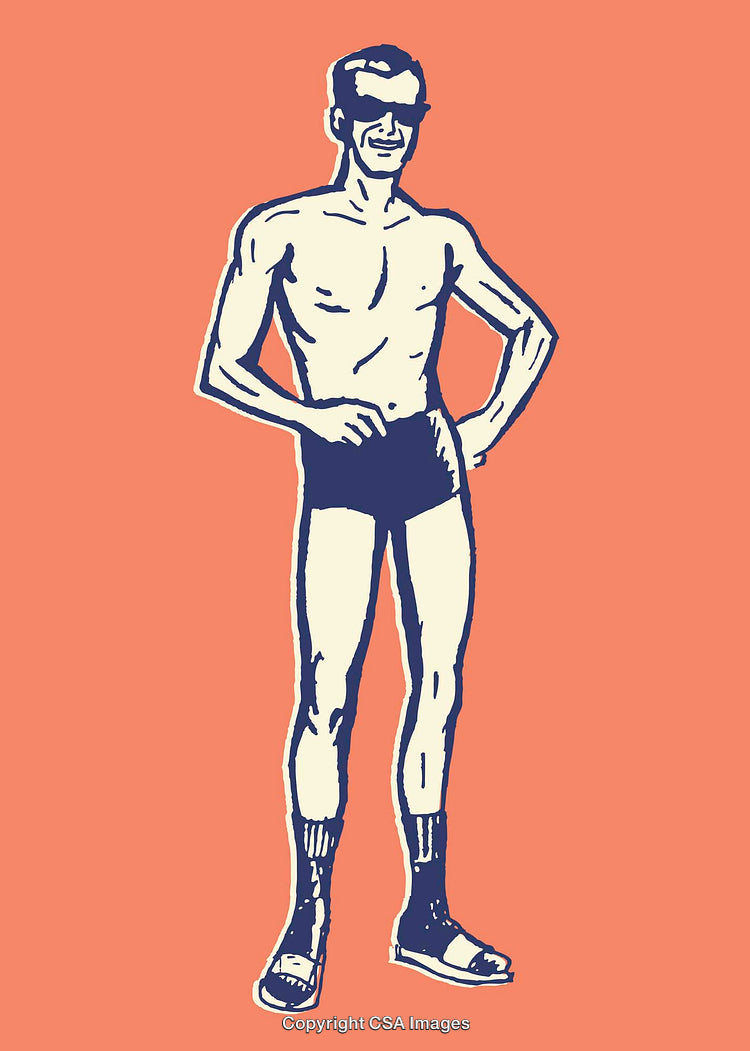 Retro Illustration of Confident Man in Sandals and Socks, Vintage Style