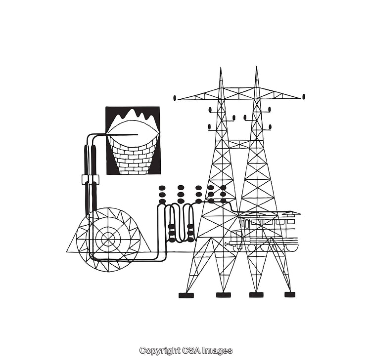 Monochromatic Industrial Power Plant and Supply Line Diagram Illustration