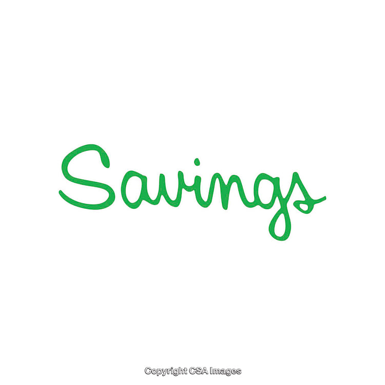 Bold Green Handwritten Savings Text on White Background