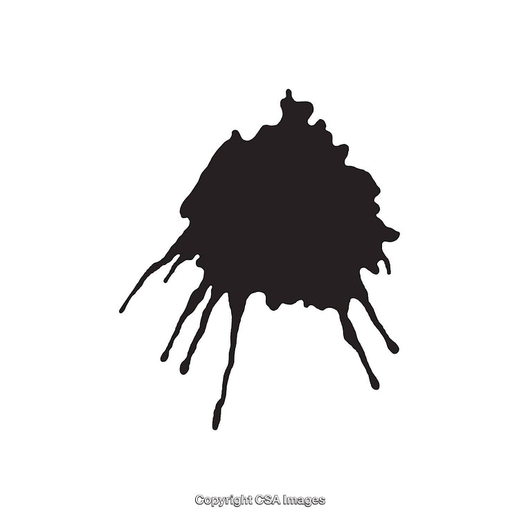 Black Ink Splatter with Dripping Lines on White Background