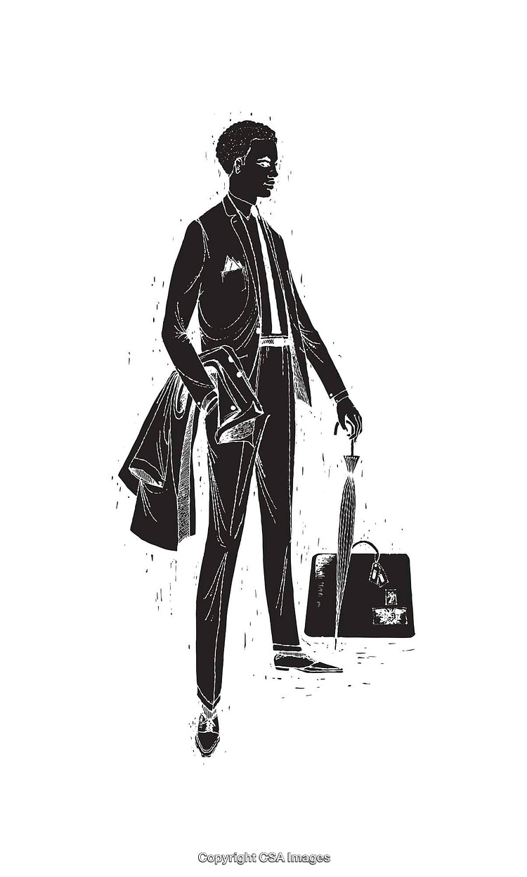 Stylish Man in Black and White Illustration with Accessories