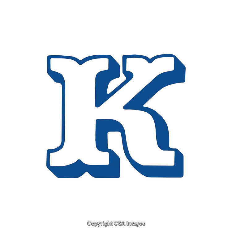 Bold Blue Decorative Alphabet Letter K Isolated on White Background
