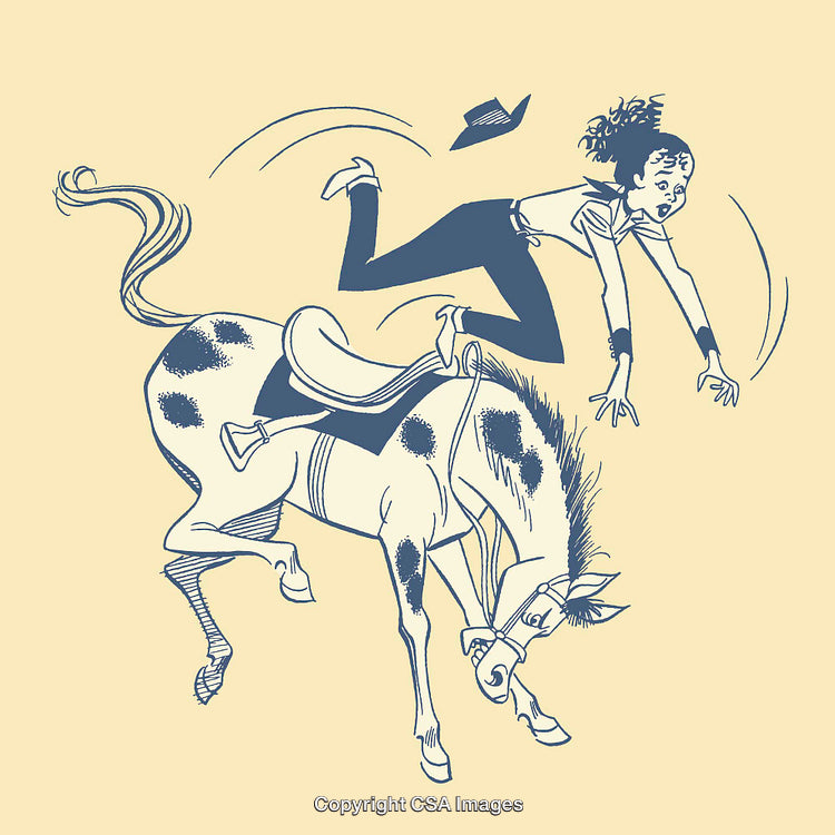 Illustration of a Rider Falling Off a Bucking Horse