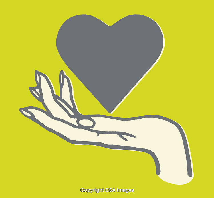 Hand Reaching Out with Heart Symbol on Vibrant Background