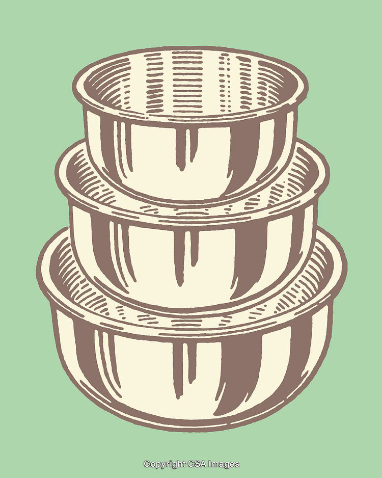 Stacked Bowls in Vintage Style Artwork with Soft Green Background