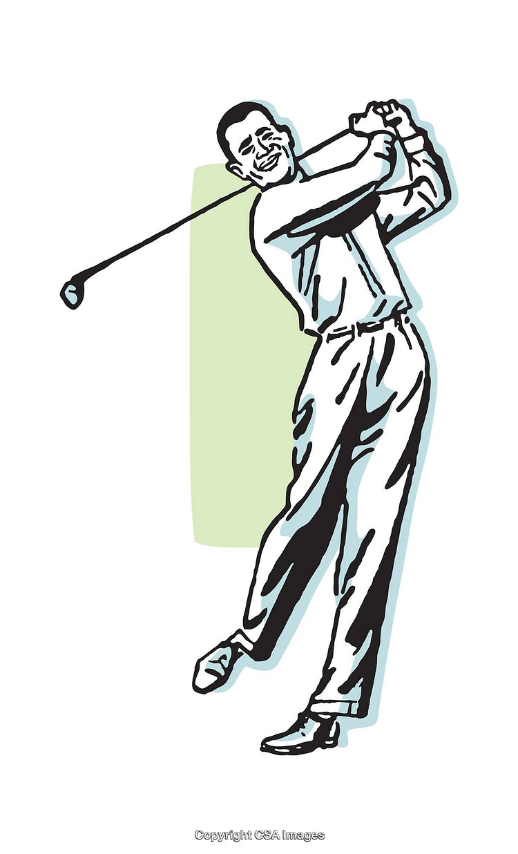 Colorful Illustration of a Smiling Golfer Swinging a Golf Club